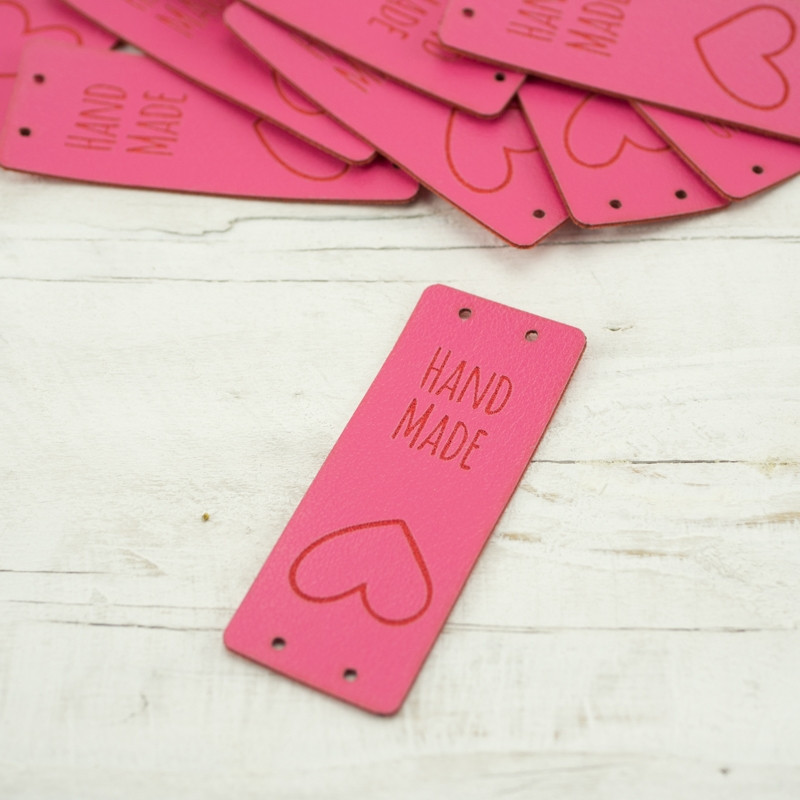 Falt-Label "Hand Made" - Herz 2 x 5 cm - fuchsie