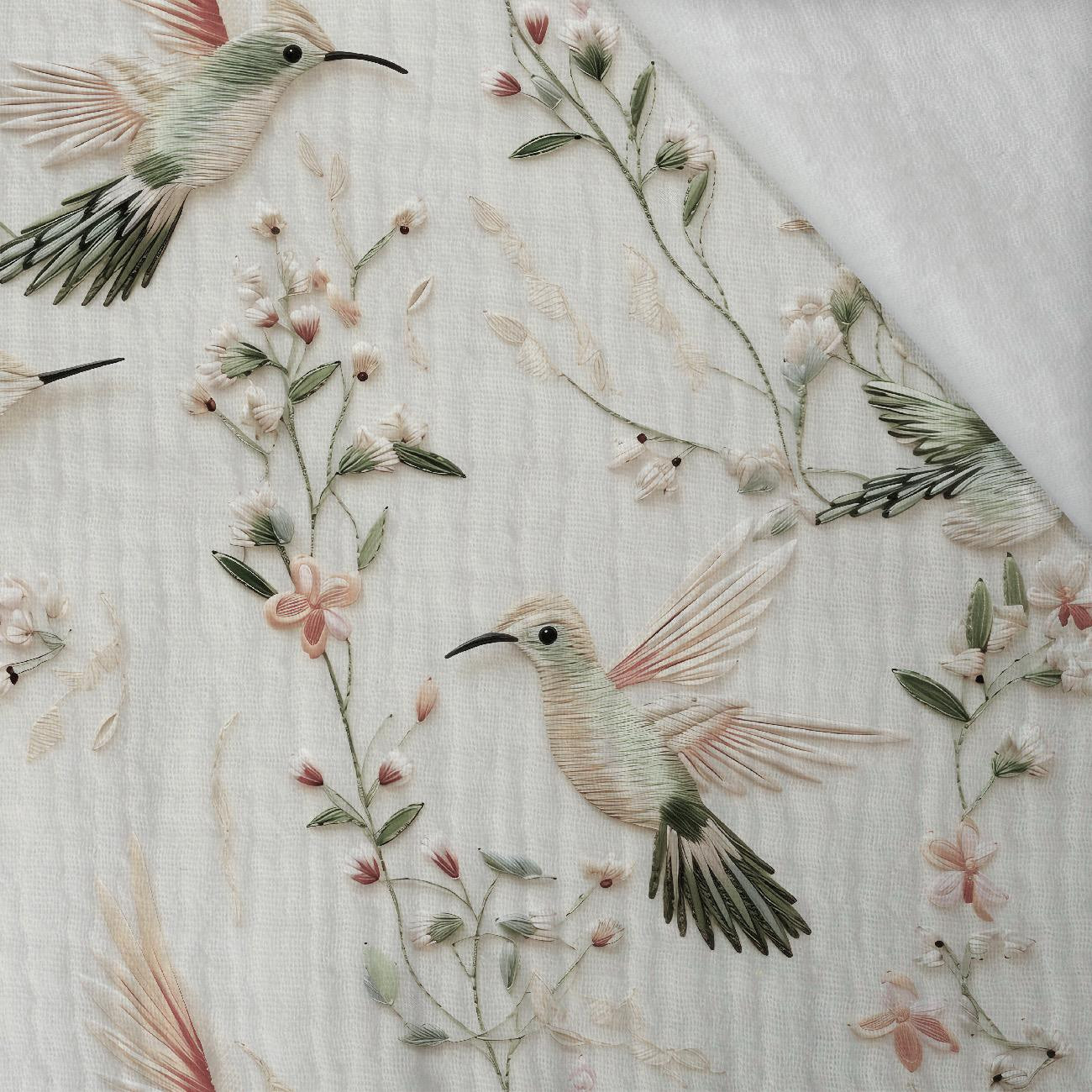 PASTEL BIRDS M. 6 (Kolibris) - Baumwoll Musselin