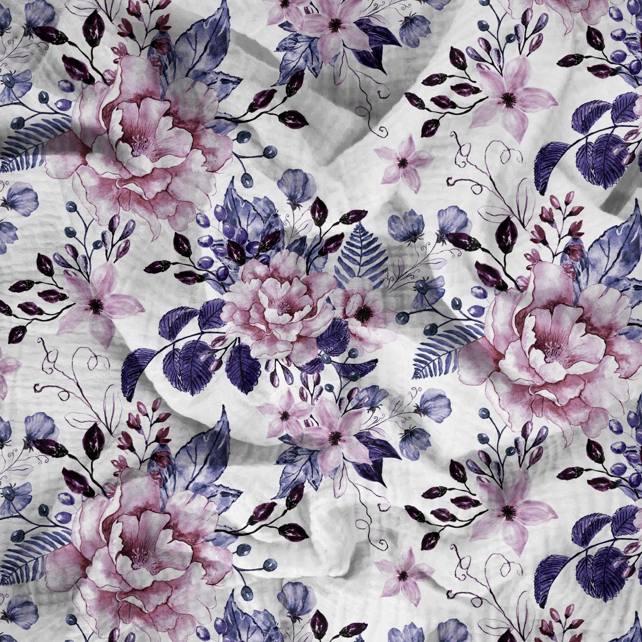 HAGEBUTENBLÜTE MS. 1 (BLÜHENDE WIESE) (Very Peri) - Baumwoll Musselin