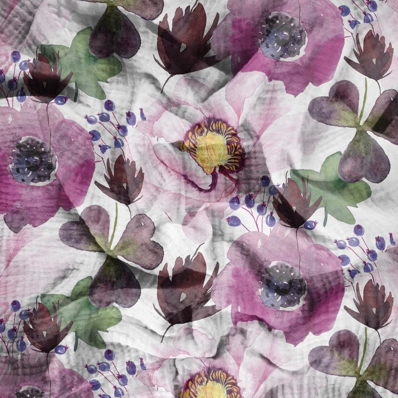 BLUMEN UND KLEEBLÄTTER (AUF DER WIESE) - Baumwoll Musselin