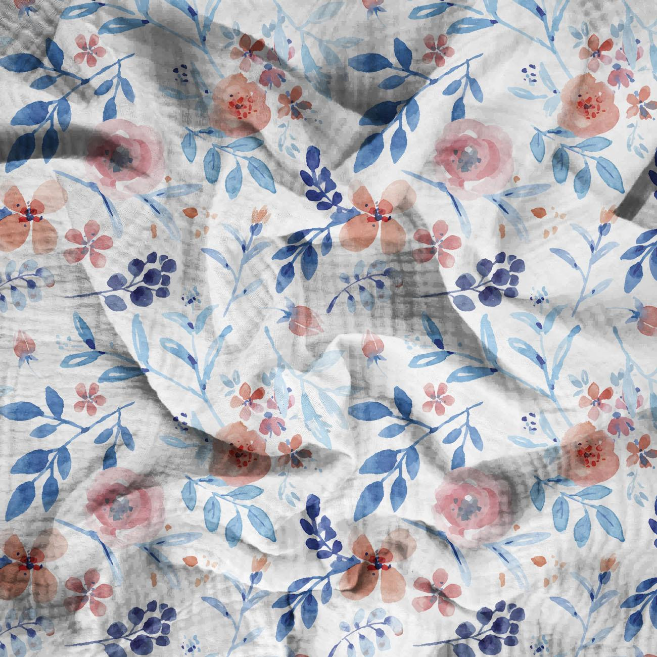 GEMALTE PAONIEN / weiß - Baumwoll Musselin