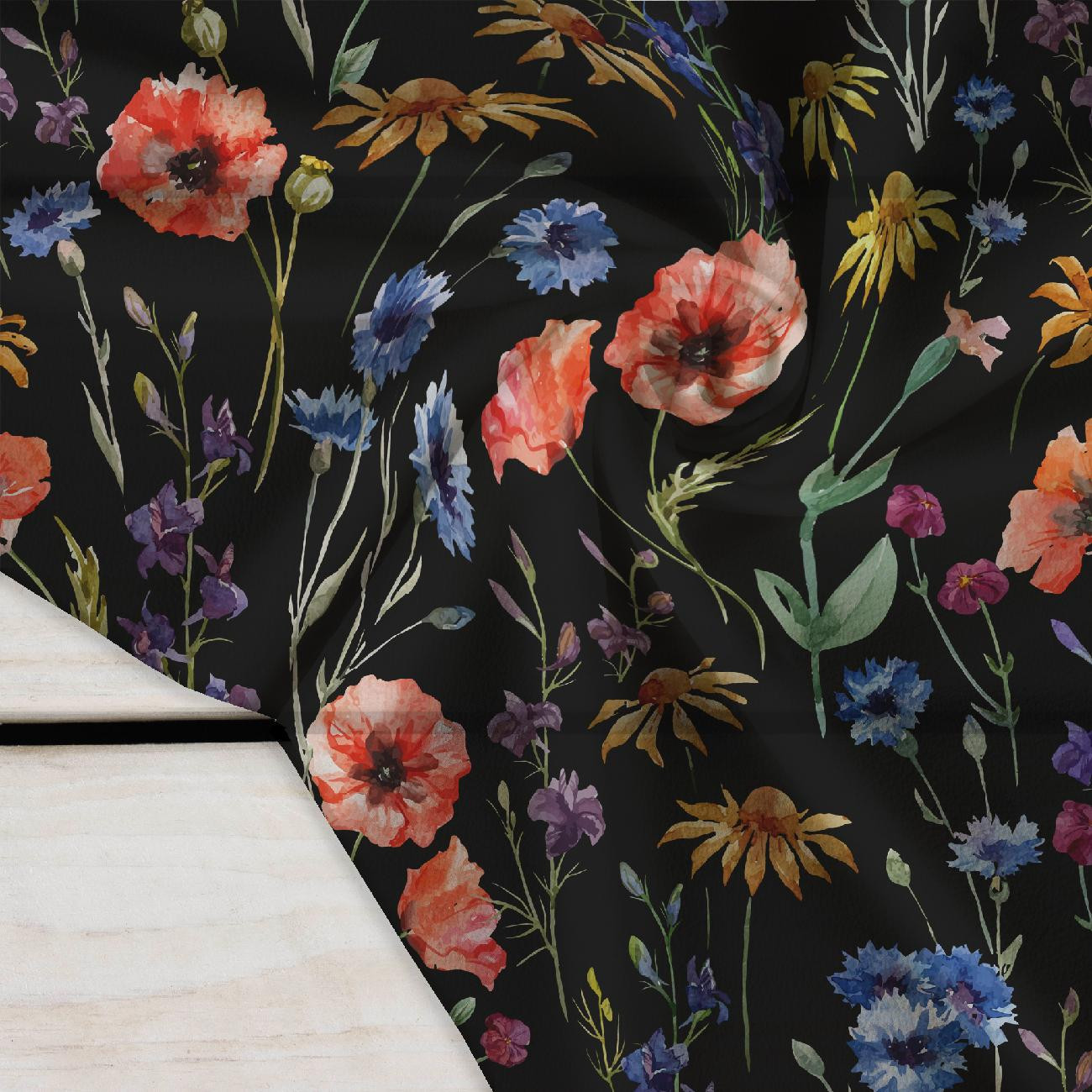 WIESENBLUMEN / schwarz - Krepp