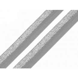 Schrägband elastisch mit Lurex 17mm - grau