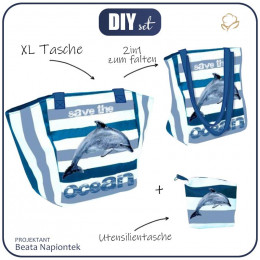 XL Tasche mit Utensilientasche 2 in 1 - DELFIN (Save the ocean) - Nähset