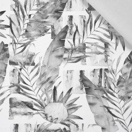 AQUARELL BLÄTTER 2.0 (GRAU) / weiß - Baumwoll Webware