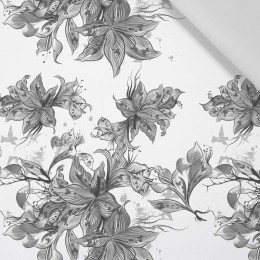 VANILLEBLÜTE (GRAU) / weiß - Baumwoll Webware