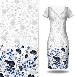 BLUMEN (Motiv 5 navy) / weiß - Kleid-Panel krepp