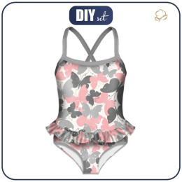 Mädchen Badeanzug - SCHMETTERLINGE ROSA 86-92