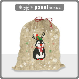 PINGUIN RENTIER / rot - jute - Baumwoll Webware Panel ( 30 x 50 cm )