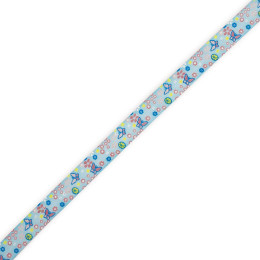 Ripsband 15 mm Schmetterlinge und Blumen - blau