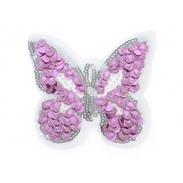 Aufbügler Schmetterling mit Pailletten - rosa