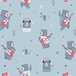 Rock N Roll bear / grau - Baumwoll Webware