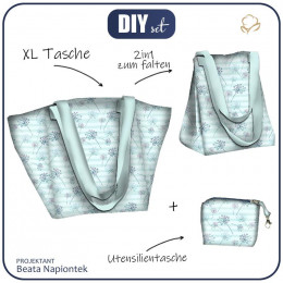 XL Tasche mit Utensilientasche 2 in 1 - PUSTEBLUMEN / STREIFEN (LIBELLEN UND PUSTEBLUMEN) - Nähset