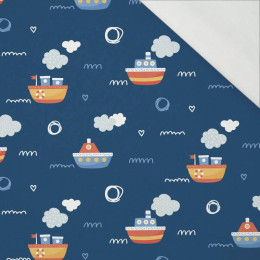 100cm SCHIFFE m. 3 / dunkellblau (ADVENTURE BEGINS) - bio single jerset mit Elastan Sommersweat