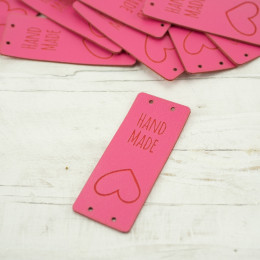 Falt-Label "Hand Made" - Herz 2 x 5 cm - fuchsie