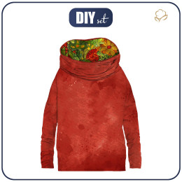 Sweatshirt mit Schalkragen und Fledermausärmel (FURIA) - RED SPECKS / BLUMENDSCHUNGEL - Nähset