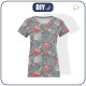 DAMEN T-SHIRT - FLAMINGOS UND ROSEN / grau - Single Jersey M