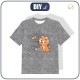KINDER T-SHIRT- KATZEN / meow (KATZENWELT) / ACID WASH GRAU - Single Jersey (116/122)