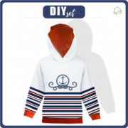 KINDER HOODIE "ALEX" (122/128) - ANKER / Streifen (marine) - Sommersweat 