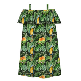 Carmenausschnitt Kleid (LILI) - PAPAGEIE m. 2 / schwarz (JUNGLE) - Nähset 