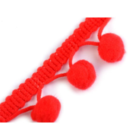 Band mit Pompons 13 mm - korallenrot