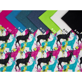 100cm BUNTE HIRSCHE - bio single jerset mit Elastan TE210