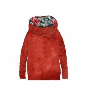 Sweatshirt mit Schalkragen und Fledermausärmel (FURIA) - RED SPECKS / ROTE MOHNBLUMEN (ROTER GARTEN) - Nähset