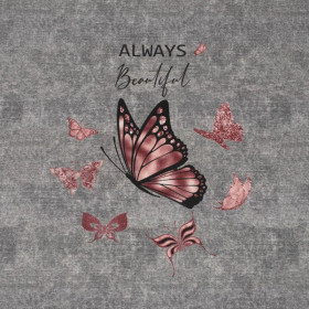 ALWAYS BEAUTIFUL (GLITTER SCHMETTERLINGE) / ACID WASH GRAU - SINGLE JERSEY panoramisches Paneel (60cm x 155cm)