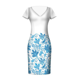 BLUMEN (Motiv 2 hellblau) / weiß - Kleid-Panel Leinen 100%