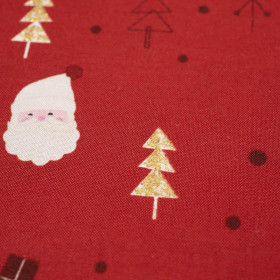 WEIHNACHTSMÄNNER UND GLITZER-WEIHNACHTSBÄUME / rot - POPELINE  100% Baumwolle