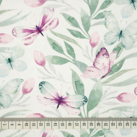 SCHMETTERLINGE MIX M.1 (AQUARELL-SCHMETTERLINGE) - bio single jerset mit Elastan Sommersweat