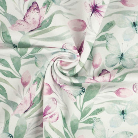 SCHMETTERLINGE MIX M.1 (AQUARELL-SCHMETTERLINGE) - bio single jerset mit Elastan Sommersweat