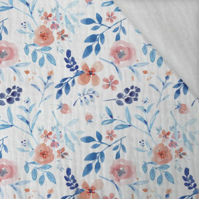 GEMALTE PAONIEN / weiß - Baumwoll Musselin