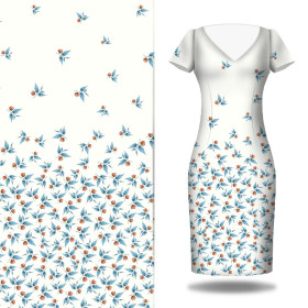BLAU BLÄTTER / weiß - Kleid-Panel Leinen 100%