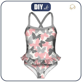 Mädchen Badeanzug - SCHMETTERLINGE ROSA 86-92