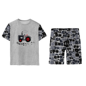 KINDERPYJAMA "ADA" - TRAKTOR GRAU / melange hellgrau - Nähset 