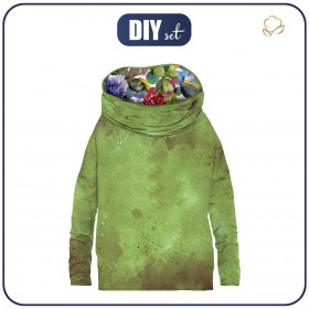 Sweatshirt mit Schalkragen und Fledermausärmel (FURIA) - OLIVE SPECKS / aquarell klee - Nähset