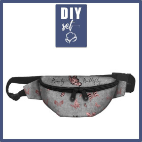 HÜFTTASCHE - BEAUTY BUTTERFLY (GLITTER SCHMETTERLINGE) / ACID WASH GRAU / Größe nach Wahl