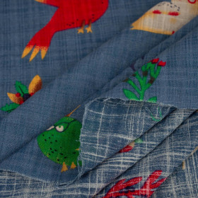 Vögel mischen / jeans - Viskose in Leinenoptik