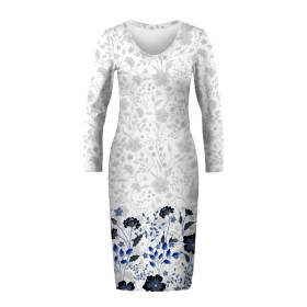 BLEISTIFTKLEID (ALISA) - BLUMEN (Motiv 5 navy) / weiß - Nähset
