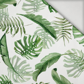 TROPISCHE BLÄTTER MIX Ms. 1 / weiß (JUNGLE) - Lycra 300g