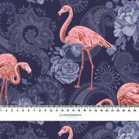 FLAMINGOS UND ROSEN / dunkelblau- Single Jersey mit Elastan