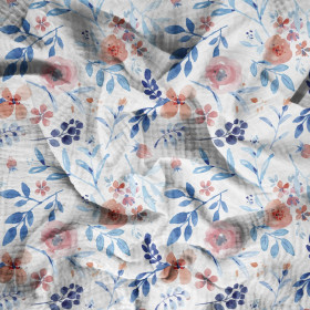 GEMALTE PAONIEN / weiß - Baumwoll Musselin