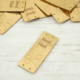 Falt-Label "Hand Made" - Heftnaht 2 x 5 cm -gold