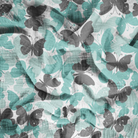 SCHMETTERLINGE / aqua - Baumwoll Musselin