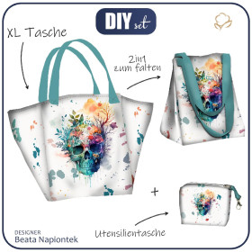 XL Tasche mit Utensilientasche 2 in 1 - WATERCOLOR SKULL - Nähset