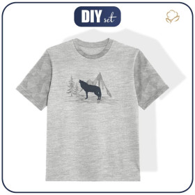 KINDER T-SHIRT- WOLF (ADVENTURE)/ melange hellgrau- Single Jersey