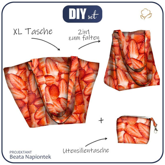 XL Tasche mit Utensilientasche 2 in 1 - ERDBEEREN - Nähset