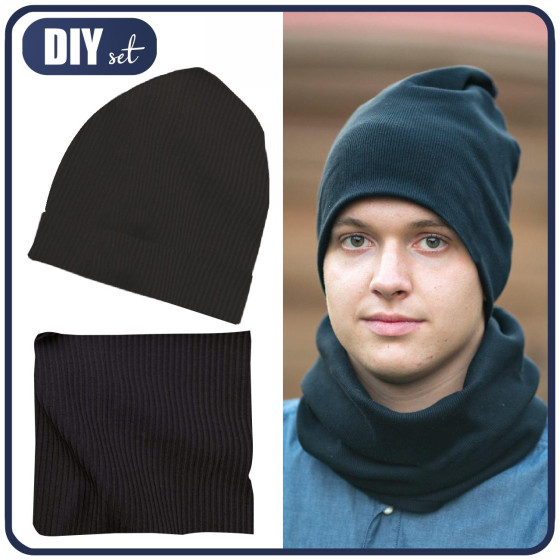 Mütze und Loop - SCHWARZ (RIB Jersey) - DIY Set 