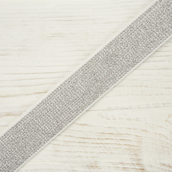 Gummiband flach mit Metallfaden WEIß 20 mm - silber